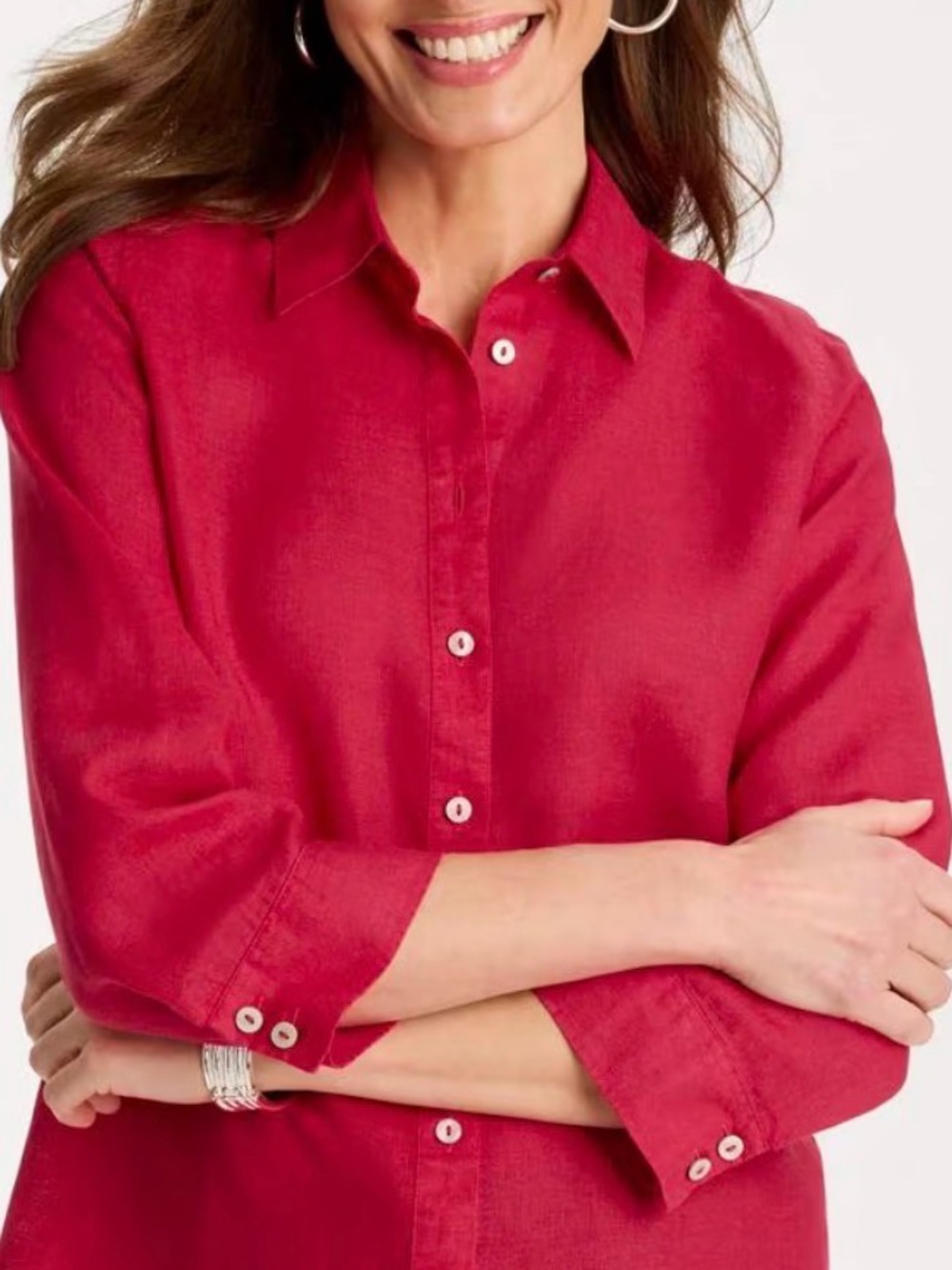Chico’s cherry red linen Button-Front Shirt - Classic Collared Top